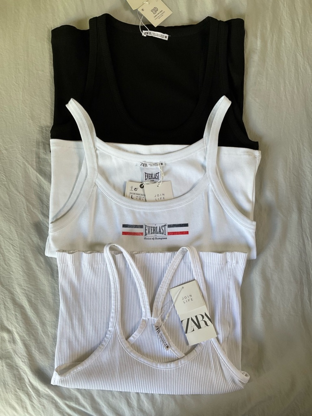 Zara Assorted Cropped Ribbed Tank Tops, Bundle of 3, Sz L NWT